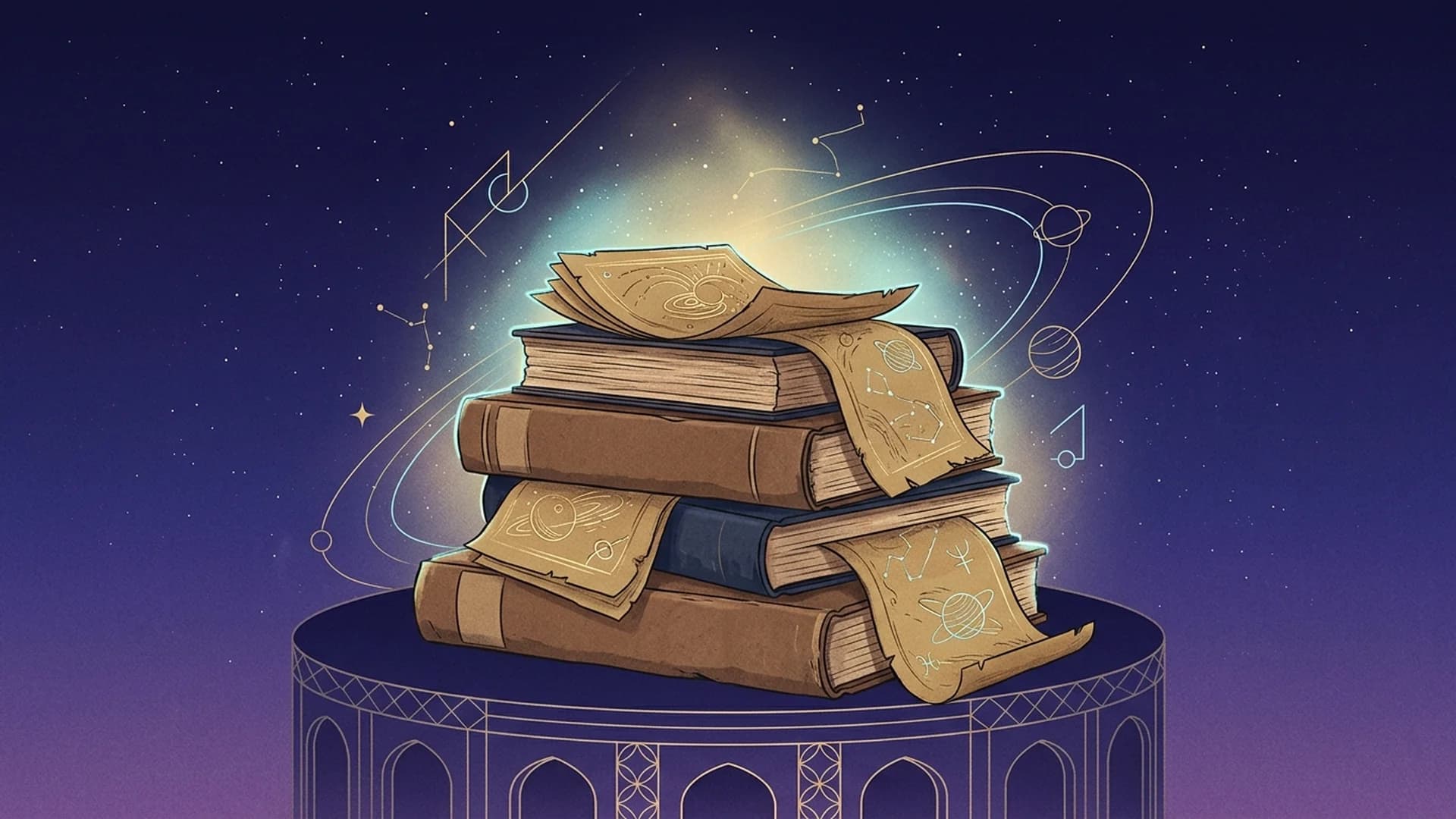 Старые книги индийской астрономии и рукописи на пальмовых листьях